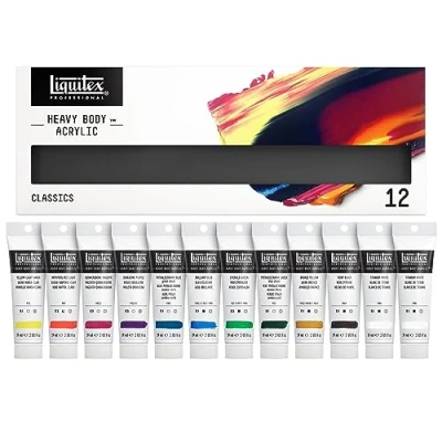 Imagen de Liquitex profesional Heavy Body Pintura acrílica de cuerpo espeso, set 12 tubos 59 ml, colores clásicos