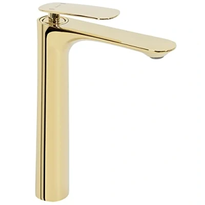 Imagen de Rea BERG GOLD Grifo de LAVABO ALTO Mezclador baño latón monomando lavado a mano ajustable en frío y caliente (Oro)