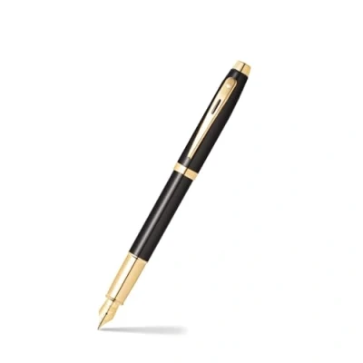 Imagen de Sheaffer 100 Glossy Black Lacquer Fountain Pen with Gold Tone Appointments and Medium Nib