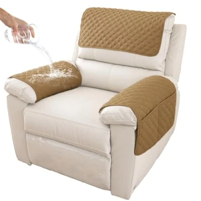 Imagen de GYHH Funda para Reposabrazos De Sofá, Reposacabezas Sillón Reclinable, Sillón, Protector Muebles Acolchado Antideslizante (Camel,1 Seat Recliner 3 pc)