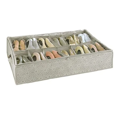 Imagen de WENKO Bajocama para Zapatos Balance Almacenamiento Calzado en 12 Compartimentos, Zapatero con Tapa Taupe