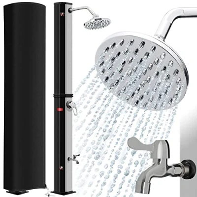 Imagen de KESSER® Ducha de Jardín 35 litros Solar con Agua Caliente Máximo 60 C Incluye Cubierta Protectora sin conexión a la Red eléctrica Piscina Camping Lluvia y Grifo, Negro/Plata