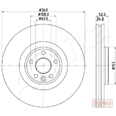 Imagen de ASHIKA 60 0L L17C Disco de freno Eje delantero 349 34, 51,7 108 ventilación interna barnizado LAND ROVER: Range Rover Evoque, Discovery Sport