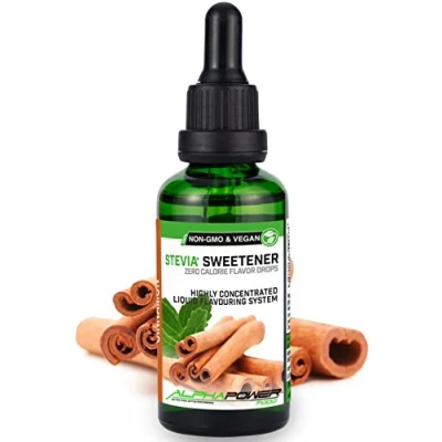 Imagen de ALPHA POWER FOOD®: Stevia líquida natural Gotas de canela, Edulcorante natural, sustituto del azúcar con sabor sin &amp; calorías