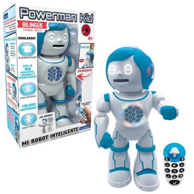 Imagen de LEXIBOOK ROB90ES Powerman Kid Robot Educativo bilingüe Que Habla inglés y español Baila, Toca música, Cuenta Historias 450+ Pruebas, Lanza Discos, Color