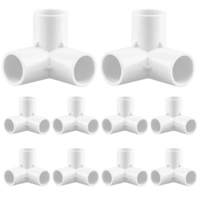 Imagen de QWORK® 10 Pcs accesorios de tubería 3 vías, 20mm diámetro interior (blanco), conectores esquina plástico PVC