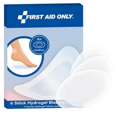 Imagen de First Aid Only Hidrogel apósitos para ampollas 6 unidades ovalados 43 x 68 mm, transparentes e hidrófugos protegen, enfrían y favorecen la cicatrización P 10070