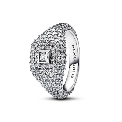 Imagen de PANDORA Anillo de cóctel para mujer Plata cuadrado pavé 193556C01, ley, Zirconia cúbica