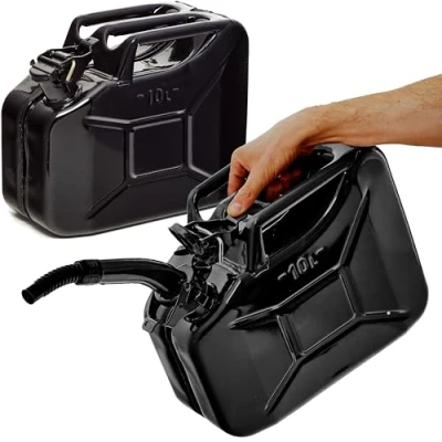 Imagen de BW® Bidón de combustible metal para gasolina, 2 x 10 litros, con boquilla Negro RAL 9005 Certificado TÜV y homologación UN Fabricado en Europa