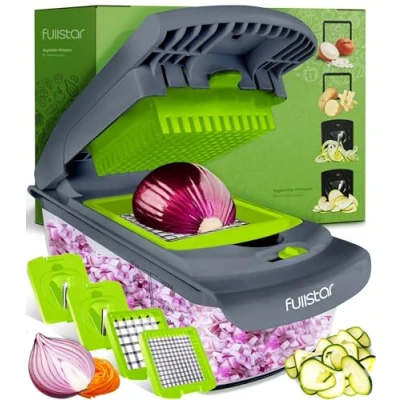 Imagen de Multifuncional Cortador de Verdura Espiralizador Verduras Picador Patatas Cebolla Vegetable Chopper Gadgets Cocina (4 en 1 Gris/Verde)