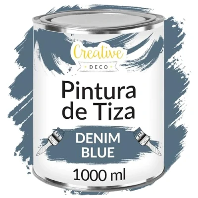 Imagen de Creative DECO 1L Azul Denim Pintura a la Tiza para Muebles Chalk Paint Madera Mate y Lavable sin Lijar Renovación, Decoración, Manualidades Posible Efecto de Barrido Gradiente