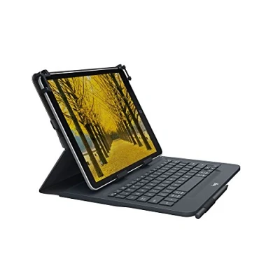 Imagen de Funda con teclado Logitech Universal Folio, QWERTY, Tablets 9 10 pulgadas, Bluetooth, iPad0S/Android, Resistente a salpicaduras, Pila 2 años, Negro