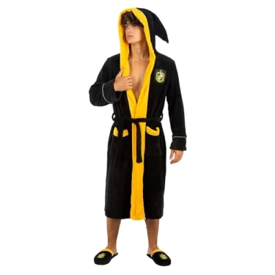 Imagen de Funidelia Bata de Hufflepuff Harry Potter para hombre y mujer Accesorios &amp; merchandising Regalos originales Navidad, cumpleaños otras celebraciones Talla S M Amarillo