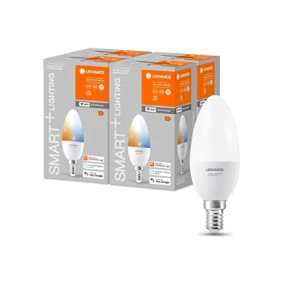 Imagen de LEDVANCE Lámpara LED inteligente con tecnología WiFi, enchufe E14, regulable, color de luz cambiante (2700 6500K), reemplazo 40W, SMART+ WiFi Vela Tunable White, paquete 4