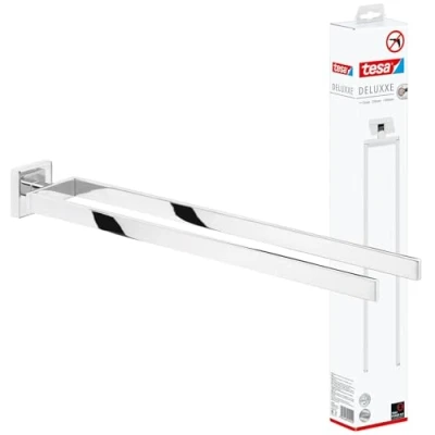 Imagen de tesa Toallero con 2 Brazos DELUXXE, metal cromado brillante, autoadhesivo, tecnología adhesiva de montaje, 50mm x 72mm 450mm