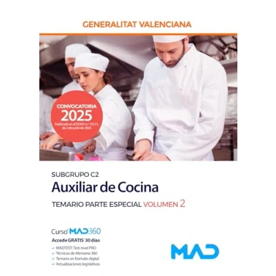 Imagen de Cuerpo de Servicios Auxiliares (subgrupo C2) la Generalitat Valenciana. Escala Auxiliar Cocina. Temario Parte Especial volumen 2