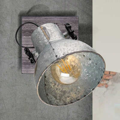 Imagen de GLO Barnstaple Lámpara de pared vintage 1 foco diseño industrial, aplique retro acero con aspecto zinc usado, madera, oxidado, negro, casquillo E27