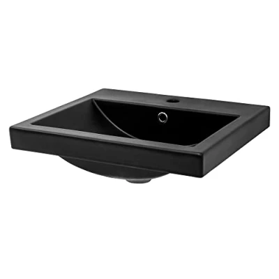 Imagen de ML Design Lavabo De Cerámica Negro Mate Rectangular 535x460x165 mm Con Agujero Desagüe Orificio Para Grifo Lavamanos Moderno Encastrado Empotrado Pila Baño Aseo Fregadero Diseño Minimalista