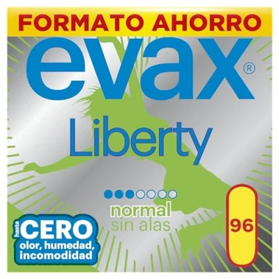 Imagen de Evax Liberty Normal Sin Alas, 96 Compresas, Hasta Cero Olor, Humedad e Incomodidad Formato Ahorro