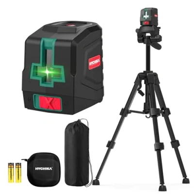 Imagen de HYCHIKA Nivel Laser Autonivelante con Tripode, Verde Horizontal y Vertical Láser, Láser de Línea Bolsa Transporte 2 Baterías AA, para Decoración del Hogar, Bricolaje