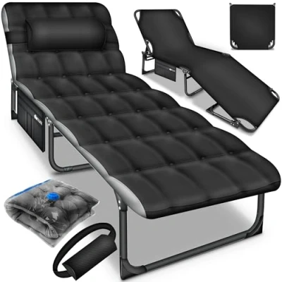 Imagen de tillvex® cama de camping plegable con bolsa transporte y cojín cervical hasta 280 kg, tumbona acolchado, para exteriores e interiores, invitados,