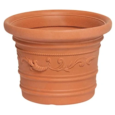 Imagen de SATURNIA Macetero Resina Redondo, Color Terracota, Resistente, Ideal Exterior, 35 Cm Diametro.