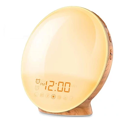 Imagen de HLCUI Despertador Luz,Despertador Luz Amanecer Simulación de y Atardece,Wake Up Light LED,2 Alarmas,20 Niveles Brillo,7 Luces Colores 7 Sonidos Naturales, Función Snooze, Radio FM(Color:B)