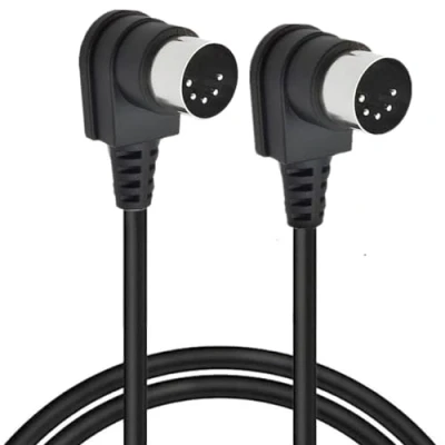 Imagen de cable DIN MIDI de ángulo 90 grados, 5 pines, doble recto pines macho a macho, para mezclador música (1 metro/3.3 pies)