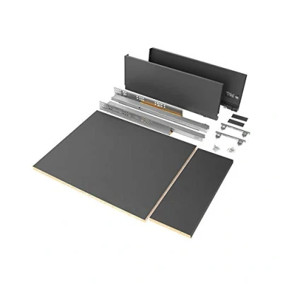 Imagen de EMUCA Kit de cajón para Cocina o baño con tableros incluidos y guias extracción Total Cierre Suave, Altura 178 mm módulo 450 Profundidad 500 mm, Gris Antracita.