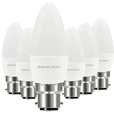 Imagen de Bombillas LED Vela con Casquillo B22 (5 Vatios, 550 lúmenes, Blanco Frío 6500 Kelvin, No Regulables, Forma B35 estándar) Paquete de 6