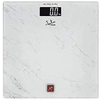 Imagen de Jata 517 Báscula de Baño Digital Grasa Corporal, Pantalla LCD, Alta precisión, Función con Voz, Extraplana, Capacidad 150 kg, Plataforma Vidrio, Apagado Automático, Blanco