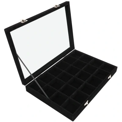 Imagen de BELLE VOUS Bandeja Organizador de Joyas Terciopelo Negro con 24 Secciones Ajustables y Tapa Cristal Joyero Exhibidor Apilable Pendientes, Collares, Aretes, Brazaletes Relojes