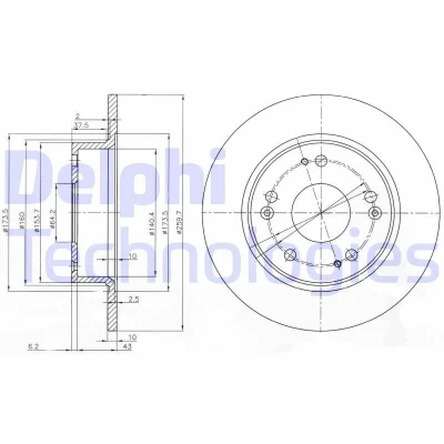 Imagen de DELPHI BG3964 Disco de freno 260 10 5 macizo aceitado sin procesar cojinete rueda, anillo sensor ABS HONDA: Accord 7 Limousine