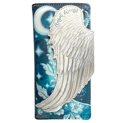Imagen de Nemesis Now B5405s0 Angel Wings Monedero con Plumas Blancas en Relieve, Leder, Azul, 18,5 cm