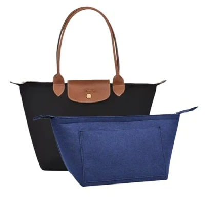 Imagen de D.DUO organizador de bolsas, inserción bolso con cremallera, adecuado para asas largas y cortas Longchamp (azul oscuro, mediano)