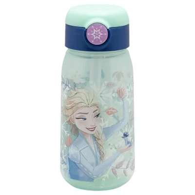 Imagen de Botella de agua infantil plástico 510 ml con tapón y pajita Frozen
