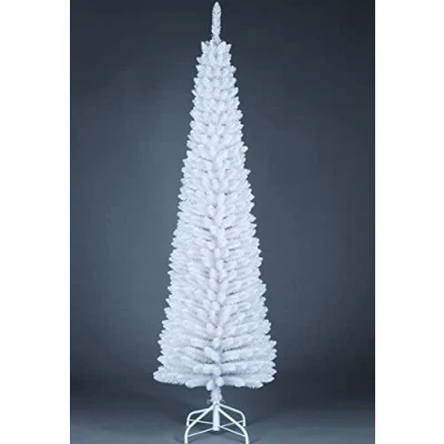 Imagen de SHATCHI Árbol de Navidad Artificial Flocado Delgado 4 pies a 8 pies, decoración del hogar con Puntas Puntiagudas y Soporte Metal, Blanco, 7