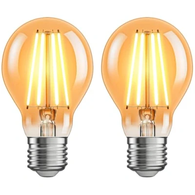 Imagen de ledscom.de 2 bombillas LED E27, A60, blanco extra cálido (2400 K), 7 W, 778 lm, regulador de intensidad 3 niveles, color dorado