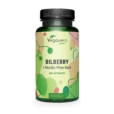 Imagen de Extracto Arándanos BIO Vegavero® Bilberry 600 mg Con Corteza de Pino &amp; Astaxantina Vaccinium Myrtillus Sin Aditivos Ojos y Vista Cansada + Antioxidante Natural 90 Cápsulas