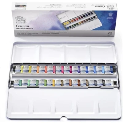 Imagen de Winsor &amp; Newton acuarela Cotman Caja de Sketcher set 24 medio godets, colores surtidos