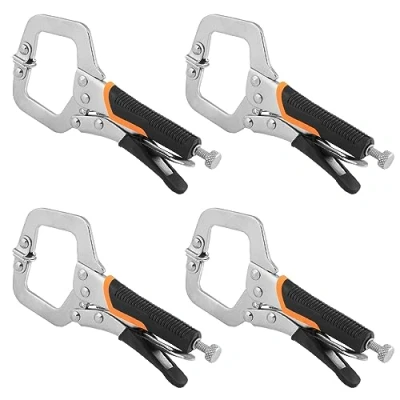 Imagen de Paquete de 4 alicates bloqueo abrazadera C 6 pulgadas, con agarre goma antideslizante, ajustables chapados en níquel para trabajo madera, soldadura,