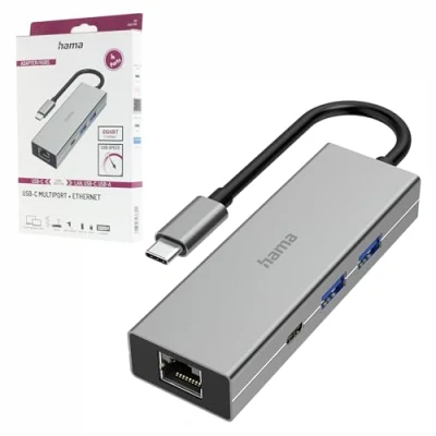 Imagen de Hub USB/Concentrador Hama 00200108, LAN, USB Tipo C, 3.2, 100W, Gris
