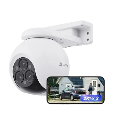 Imagen de EZVIZ 12MP Cámara Vigilancia WiFi Exterior con Triple Lente, 3 x 2K+ IP de Seguridad 360,Visión Nocturna en Color,IA Detección Persona/Vehículo,12x Zoom,Sirena,Alexa,Impermeable,H80F Multi