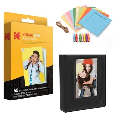 Imagen de Kodak Papel fotográfico Premium Zink de 2&quot; x 3&quot; (50 Hojas) + Marcos Fotos Álbum (Compatible con Printomatic)