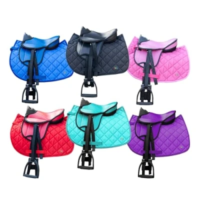 Imagen de Brama West Juego de sillín infantil Shetty My Little Pony, para caballo madera, peluche, con manta sillín, correa, estribos y correas Rosa