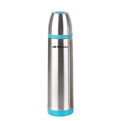 Imagen de Orbegozo TRL 10070 Termo para líquidos, temperatura fría o caliente, fabricado en acero inoxidable, tapón con pulsador dosificador, 1 litro