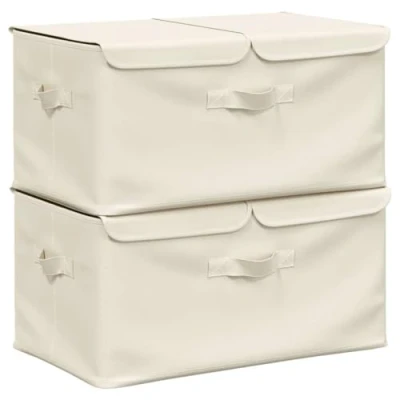 Imagen de vidaXL Cajas de Almacenaje 4 uds, Plegables, Cofres Organizadores Ropa Bufandas, Contenedores para Armario Estantería, Tela Crema