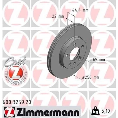 Imagen de ZIMMERMANN 600.3259.20 Disco de freno 256 22 6/5 5 100 ventilación interna revestido altamente carbonizado SEAT: IBIZA 5, VOLKSWAGEN: Polo VI