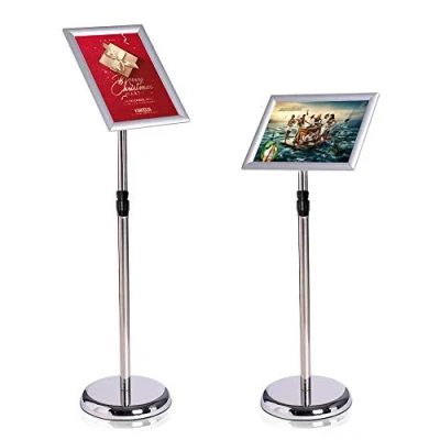 Imagen de ALLESCOSY® soporte expositor de pie, altura regulable, acero inoxidable, A4, 210 x 297 mm, informativo, publicitario (plata, A4)