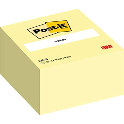 Imagen de Post It Notas en Cubo Reposicionables Canary Yellow, Paquete de 1 Bloc Notas, 450 Hojas, 76 mm x Adhesivos para Listas Tareas y Recordatorios